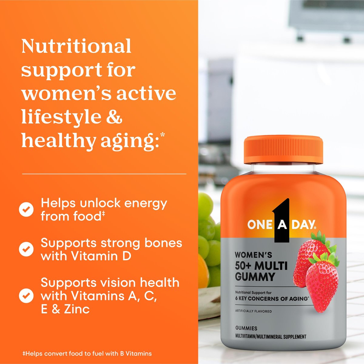 One A Day Multivitamin für Frauen ab 50 – Gummibärchen mit Vitaminen für Immunsystem, Augengesundheit und Gehirnfunktion, 110 Stück