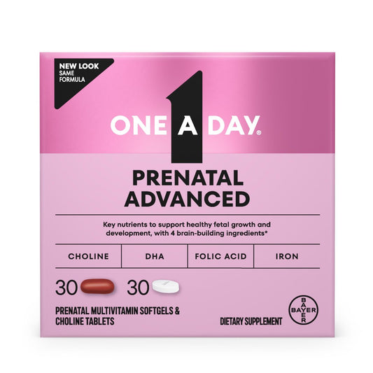 One A Day Prenatal Advanced – Schwangerschaftsvitamine mit Folsäure, Cholin, DHA & Eisen, 30+30 Tabletten (60er Set)