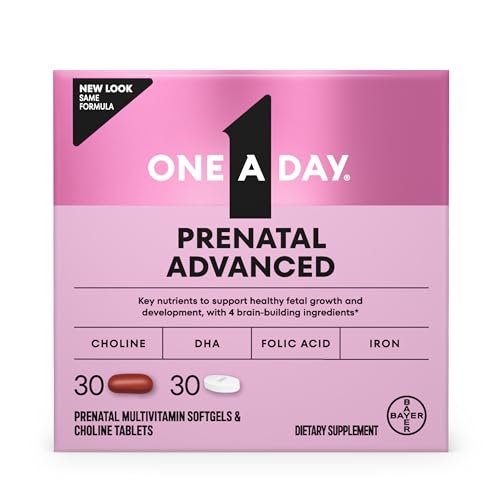 One A Day Prenatal Advanced – Schwangerschaftsvitamine mit Folsäure, Cholin, DHA & Eisen, 30+30 Tabletten (60er Set)