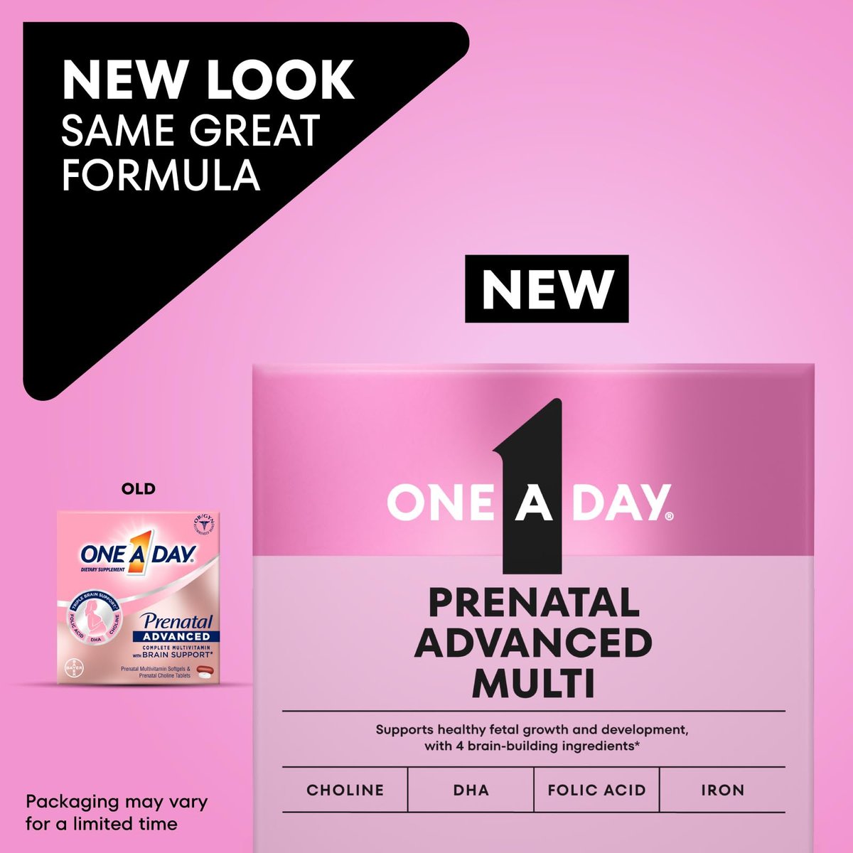 One A Day Prenatal Advanced – Schwangerschaftsvitamine mit Folsäure, Cholin, DHA & Eisen, 30+30 Tabletten (60er Set)