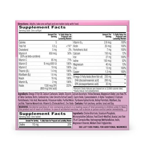 One A Day Prenatal Advanced – Schwangerschaftsvitamine mit Folsäure, Cholin, DHA & Eisen, 30+30 Tabletten (60er Set)