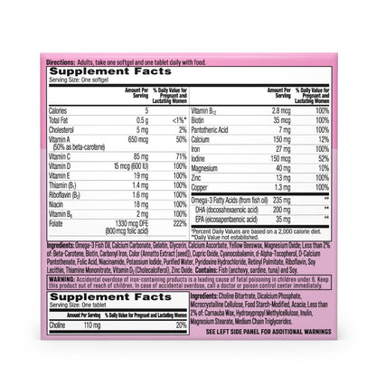 One A Day Prenatal Advanced – Schwangerschaftsvitamine mit Folsäure, Cholin, DHA & Eisen, 30+30 Tabletten (60er Set)