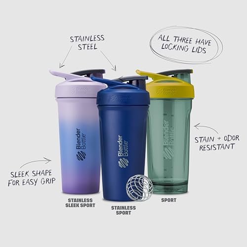 BlenderBottle Sport Shakerflasche mit Drahtschneebesen, 24 Unzen, Schwarz – Protein-Shakes & Hydration für Sportler & Fitness-Enthusiasten, einfaches Mischen, langlebig & leicht, verschließbarer Deckel