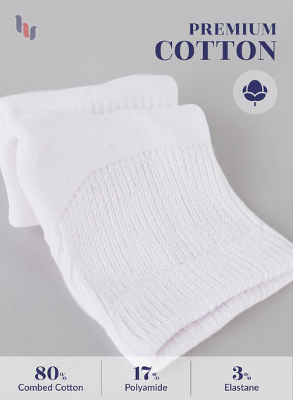 Hugh Ugoli Damen Baumwoll-Diabetes-Knöchelsocken, Weit, Locker & Dehnbar, Nahtlose Zehe & Nicht einschnürendes Bündchen, Halbe Polsterung, 3 Paar, Weiß, Schuhgröße: 6-9