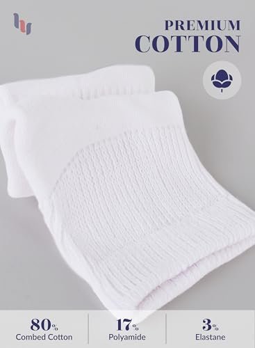 Hugh Ugoli Damen Baumwoll-Diabetes-Knöchelsocken, Weit, Locker & Dehnbar, Nahtlose Zehe & Nicht einschnürendes Bündchen, Halbe Polsterung, 3 Paar, Weiß, Schuhgröße: 6-9