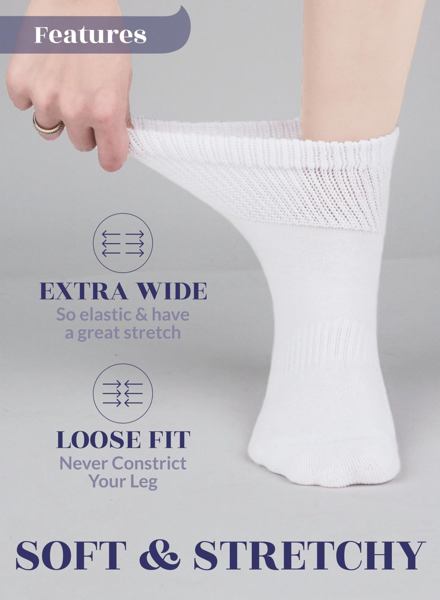 Hugh Ugoli Damen Baumwoll-Diabetes-Knöchelsocken, Weit, Locker & Dehnbar, Nahtlose Zehe & Nicht einschnürendes Bündchen, Halbe Polsterung, 3 Paar, Weiß, Schuhgröße: 6-9
