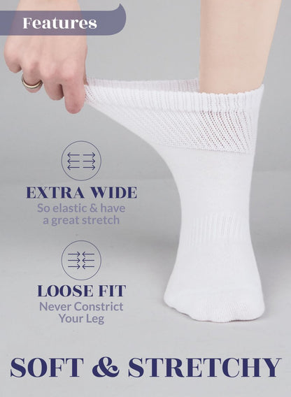 Hugh Ugoli Damen Baumwoll-Diabetes-Knöchelsocken, Weit, Locker & Dehnbar, Nahtlose Zehe & Nicht einschnürendes Bündchen, Halbe Polsterung, 3 Paar, Weiß, Schuhgröße: 6-9