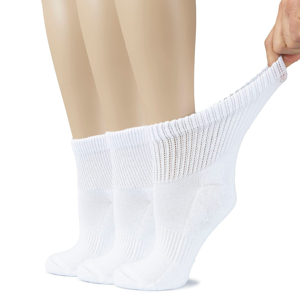 Hugh Ugoli Damen Baumwoll-Diabetes-Knöchelsocken, Weit, Locker & Dehnbar, Nahtlose Zehe & Nicht einschnürendes Bündchen, Halbe Polsterung, 3 Paar, Weiß, Schuhgröße: 6-9