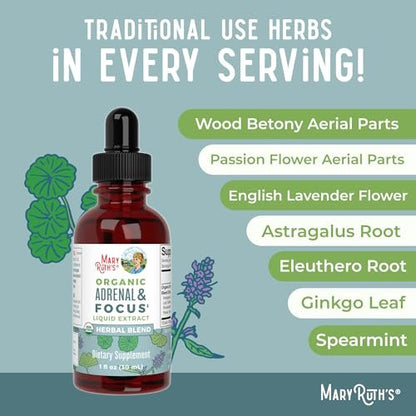 MARYRUTH'S Organics - Bio Nootropikum für Erwachsene mit Ginkgo Biloba & Astragalus | Konzentration & Nebennierenunterstützung | Gedächtnis & Gehirn Tropfen | Vegan | Non-GMO | Glutenfrei | 30 Portionen