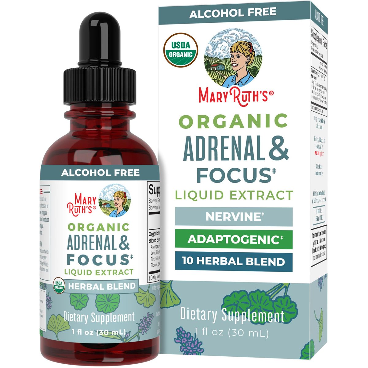 MARYRUTH'S Organics - Bio Nootropikum für Erwachsene mit Ginkgo Biloba & Astragalus | Konzentration & Nebennierenunterstützung | Gedächtnis & Gehirn Tropfen | Vegan | Non-GMO | Glutenfrei | 30 Portionen