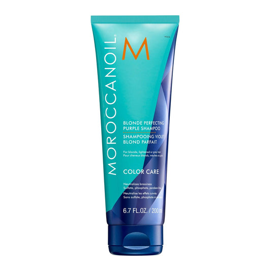 Moroccanoil Blonde Perfecting Purple Shampoo, 200 ml – Violetter Shampoo für blondes Haar, Neutralisiert Gelbstich