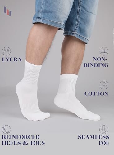 Hugh Ugoli Herren Diabetiker-Baumwoll-Knöchelsocken, Weit, Locker und Dehnbar, Nahtlose Zehenpartie & Nicht Einschnürendes Bündchen, Halbgepolstert, 3 Paar, Weiß, Schuhgröße: 41-45