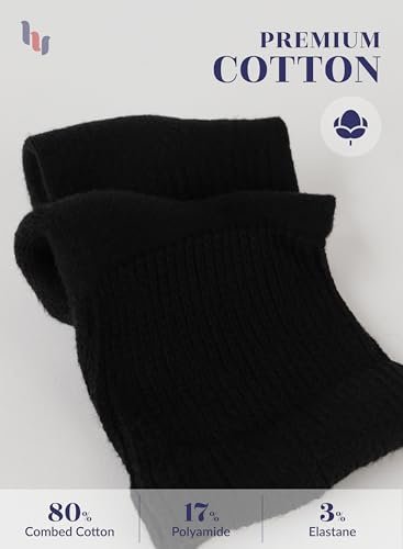 Hugh Ugoli Damen Baumwoll-Diabetikersocken, Weit, Locker & Dehnbar, Nahtlose Zehenpartie & Nicht einschnürendes Bündchen, Halbgepolstert, 3 Paar, Schwarz, Schuhgröße: 9-12