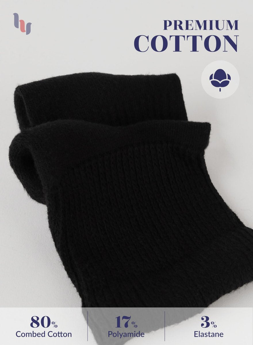 Hugh Ugoli Damen Baumwoll-Diabetikersocken, Weit, Locker & Dehnbar, Nahtlose Zehenpartie & Nicht einschnürendes Bündchen, Halbgepolstert, 3 Paar, Schwarz, Schuhgröße: 9-12