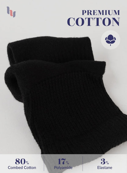 Hugh Ugoli Damen Baumwoll-Diabetikersocken, Weit, Locker & Dehnbar, Nahtlose Zehenpartie & Nicht einschnürendes Bündchen, Halbgepolstert, 3 Paar, Schwarz, Schuhgröße: 9-12