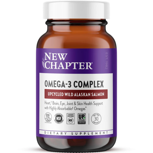 New Chapter Omega-3 Complex 1000mg Weichkapseln – Fischölergänzung mit Wild Alaska Lachs für Herz, Gehirn, Augen, Gelenke und Haut – 30 Stück