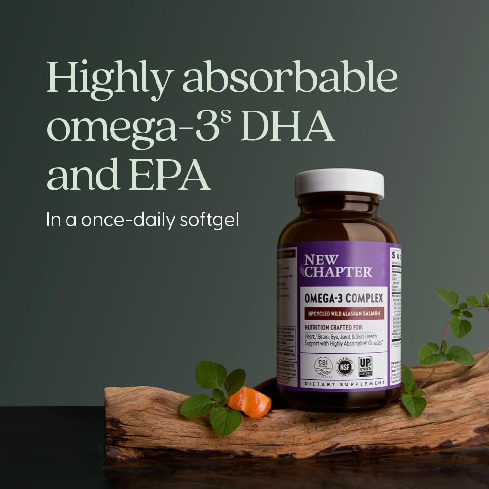 New Chapter Omega-3 Complex 1000mg Weichkapseln – Fischölergänzung mit Wild Alaska Lachs für Herz, Gehirn, Augen, Gelenke und Haut – 30 Stück