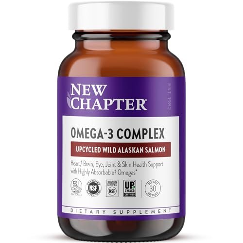 New Chapter Omega-3 Complex 1000mg Weichkapseln – Fischölergänzung mit Wild Alaska Lachs für Herz, Gehirn, Augen, Gelenke und Haut – 30 Stück