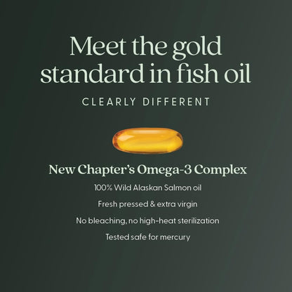 New Chapter Omega-3 Complex 1000mg Weichkapseln – Fischölergänzung mit Wild Alaska Lachs für Herz, Gehirn, Augen, Gelenke und Haut – 30 Stück