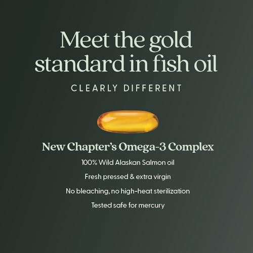 New Chapter Omega-3 Complex 1000mg Weichkapseln – Fischölergänzung mit Wild Alaska Lachs für Herz, Gehirn, Augen, Gelenke und Haut – 30 Stück