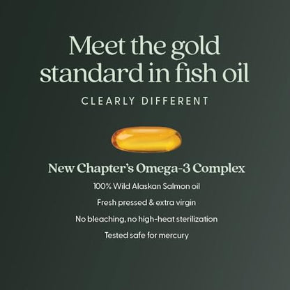 New Chapter Omega-3 Complex 1000mg Weichkapseln – Fischölergänzung mit Wild Alaska Lachs für Herz, Gehirn, Augen, Gelenke und Haut – 30 Stück