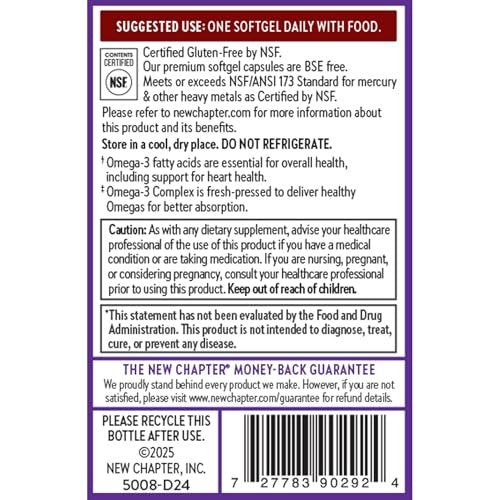 New Chapter Omega-3 Complex 1000mg Weichkapseln – Fischölergänzung mit Wild Alaska Lachs für Herz, Gehirn, Augen, Gelenke und Haut – 30 Stück