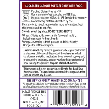 New Chapter Omega-3 Complex 1000mg Weichkapseln – Fischölergänzung mit Wild Alaska Lachs für Herz, Gehirn, Augen, Gelenke und Haut – 30 Stück