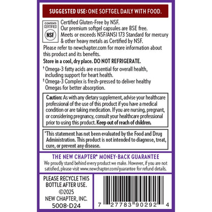 New Chapter Omega-3 Complex 1000mg Weichkapseln – Fischölergänzung mit Wild Alaska Lachs für Herz, Gehirn, Augen, Gelenke und Haut – 30 Stück