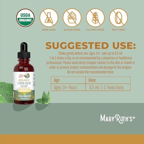 MARYRUTH'S ORGANICS Bio-Zitronenmelisse Blattextrakt | Stimmungsunterstützung | Entspannung | Beruhigend | Nervenkräuter | Zitronenmelisse Tinktur | USDA Bio | Vegan | Nicht-GVO | Glutenfrei | 1 Fl Oz