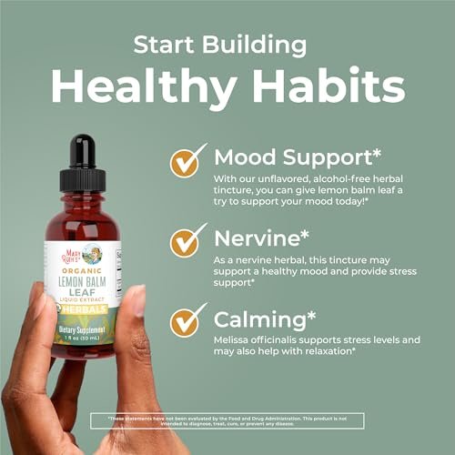 MARYRUTH'S ORGANICS Bio-Zitronenmelisse Blattextrakt | Stimmungsunterstützung | Entspannung | Beruhigend | Nervenkräuter | Zitronenmelisse Tinktur | USDA Bio | Vegan | Nicht-GVO | Glutenfrei | 1 Fl Oz