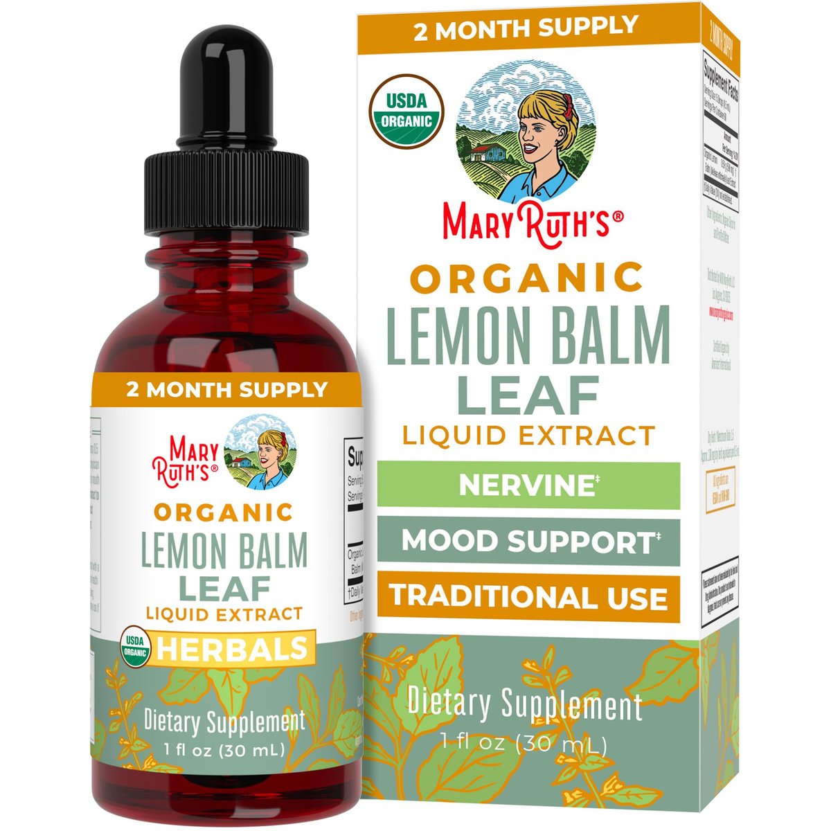 MARYRUTH'S ORGANICS Bio-Zitronenmelisse Blattextrakt | Stimmungsunterstützung | Entspannung | Beruhigend | Nervenkräuter | Zitronenmelisse Tinktur | USDA Bio | Vegan | Nicht-GVO | Glutenfrei | 1 Fl Oz