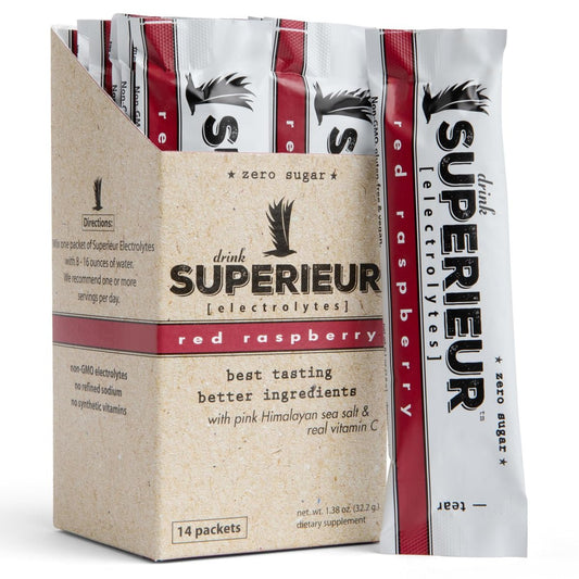 Superieur Elektrolyt-Pulver Beutel – Veganes Elektrolyt-Hydrationspulver mit Meeresmineralien – Keto-freundlich, Non-GMO, Zuckerfrei – Himbeere (14 Beutel)