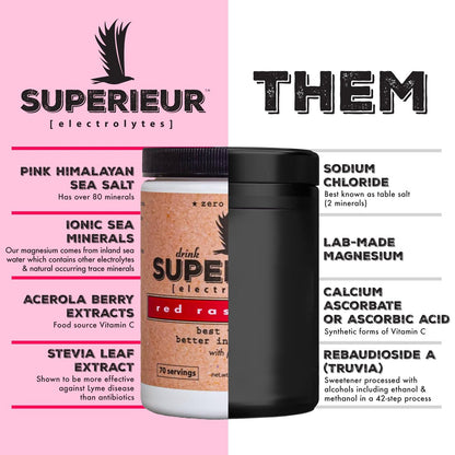 Superieur Elektrolyt-Pulver Beutel – Veganes Elektrolyt-Hydrationspulver mit Meeresmineralien – Keto-freundlich, Non-GMO, Zuckerfrei – Himbeere (14 Beutel)