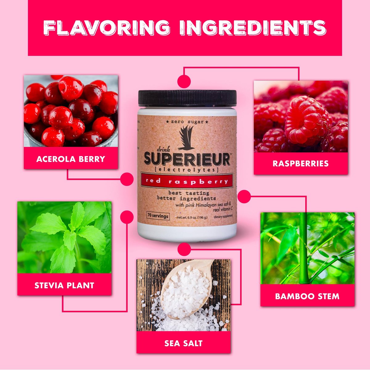 Superieur Elektrolyt-Pulver Beutel – Veganes Elektrolyt-Hydrationspulver mit Meeresmineralien – Keto-freundlich, Non-GMO, Zuckerfrei – Himbeere (14 Beutel)