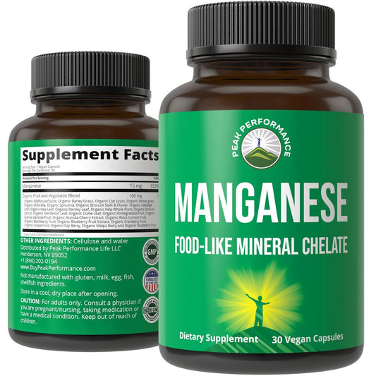 Mangan Nahrungsergänzungsmittel – Chelatiert für verbesserte Aufnahme mit Vollwert-Blend aus über 25 Früchten & Gemüsen. Reine Spurenelement-Kapseln für Bindegewebe, Knochengesundheit, Enzymunterstützung