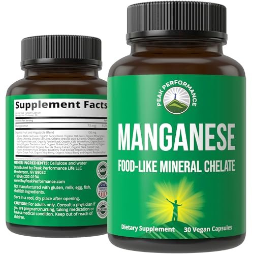 Mangan Nahrungsergänzungsmittel – Chelatiert für verbesserte Aufnahme mit Vollwert-Blend aus über 25 Früchten & Gemüsen. Reine Spurenelement-Kapseln für Bindegewebe, Knochengesundheit, Enzymunterstützung