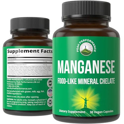 Mangan Nahrungsergänzungsmittel – Chelatiert für verbesserte Aufnahme mit Vollwert-Blend aus über 25 Früchten & Gemüsen. Reine Spurenelement-Kapseln für Bindegewebe, Knochengesundheit, Enzymunterstützung