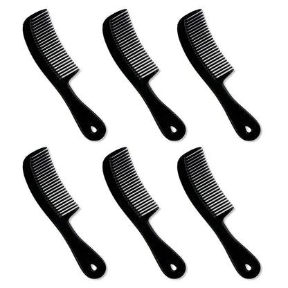 Granatan Herren Haarkamm mit Griff – 6-teiliges Set aus flexiblem Kunststoff, schwarz, für tägliches Styling, Bart und Schnurrbart, 15 cm