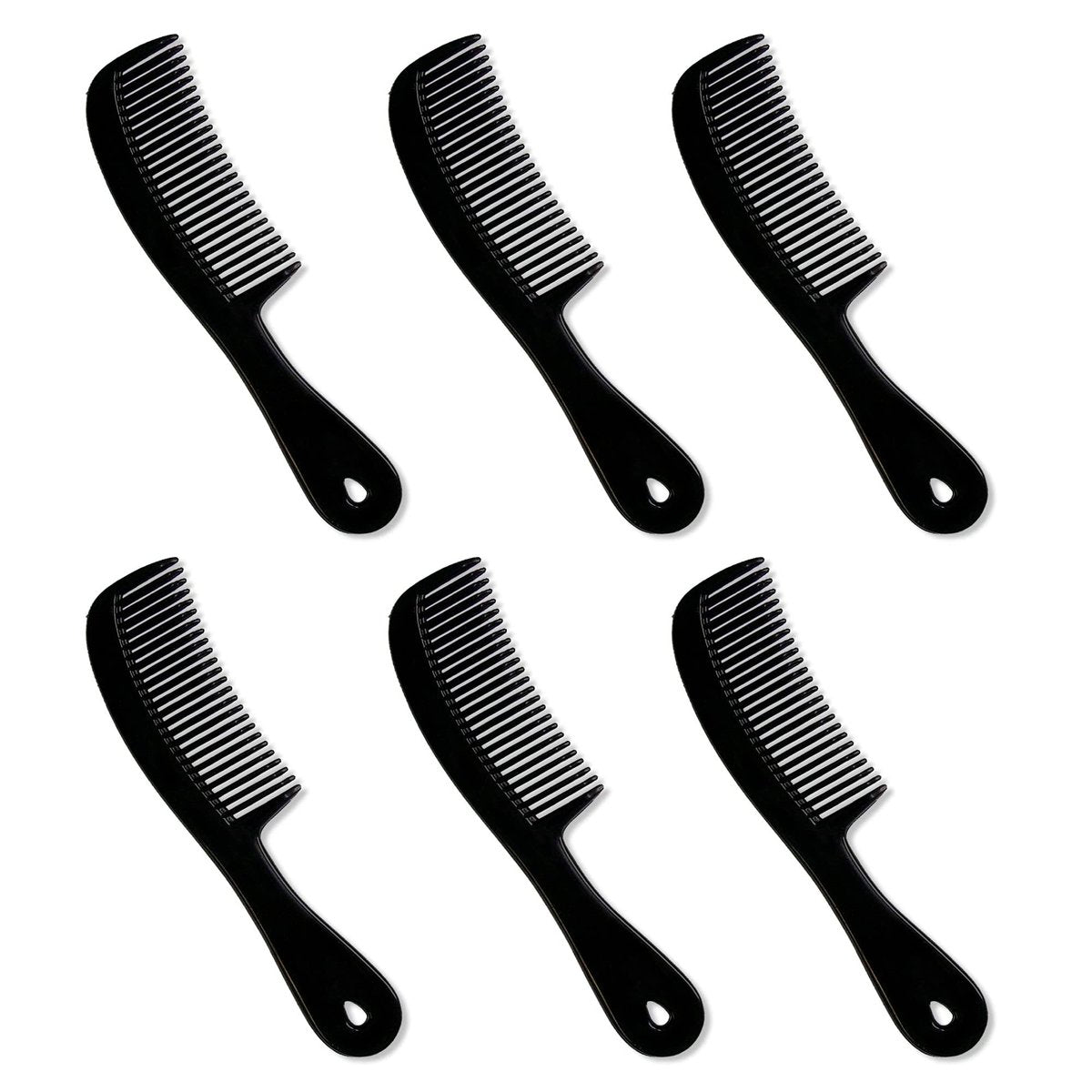 Granatan Herren Haarkamm mit Griff – 6-teiliges Set aus flexiblem Kunststoff, schwarz, für tägliches Styling, Bart und Schnurrbart, 15 cm