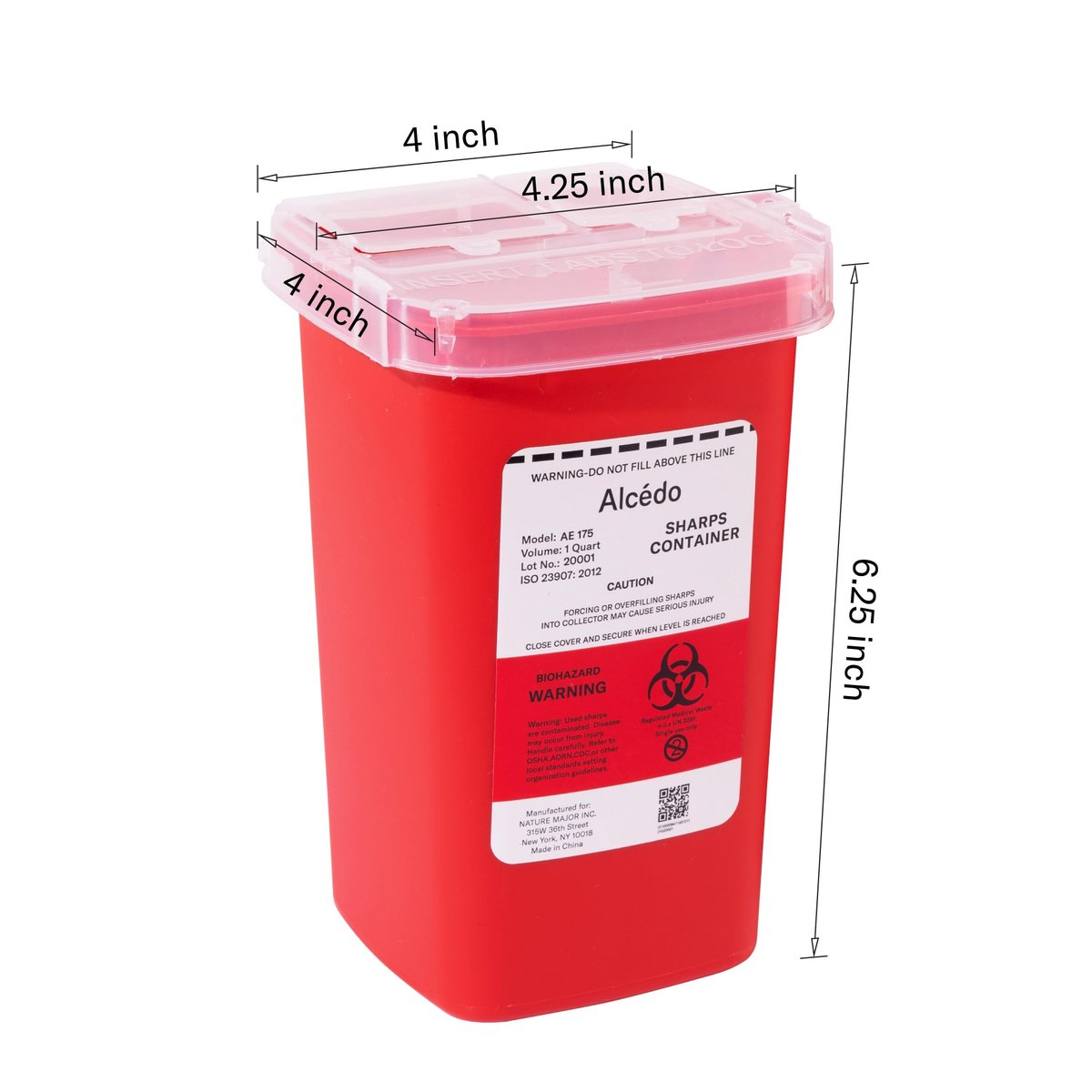 Alcedo Sharps Behälter für den Hausgebrauch und professionelle Nutzung 1 Quart (3er-Pack) | Biohazard Nadel- und Spritzenentsorgung | Kleiner tragbarer Behälter für Reisen