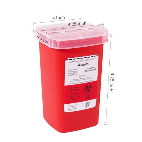 Alcedo Sharps Behälter für den Hausgebrauch und professionelle Nutzung 1 Quart (3er-Pack) | Biohazard Nadel- und Spritzenentsorgung | Kleiner tragbarer Behälter für Reisen
