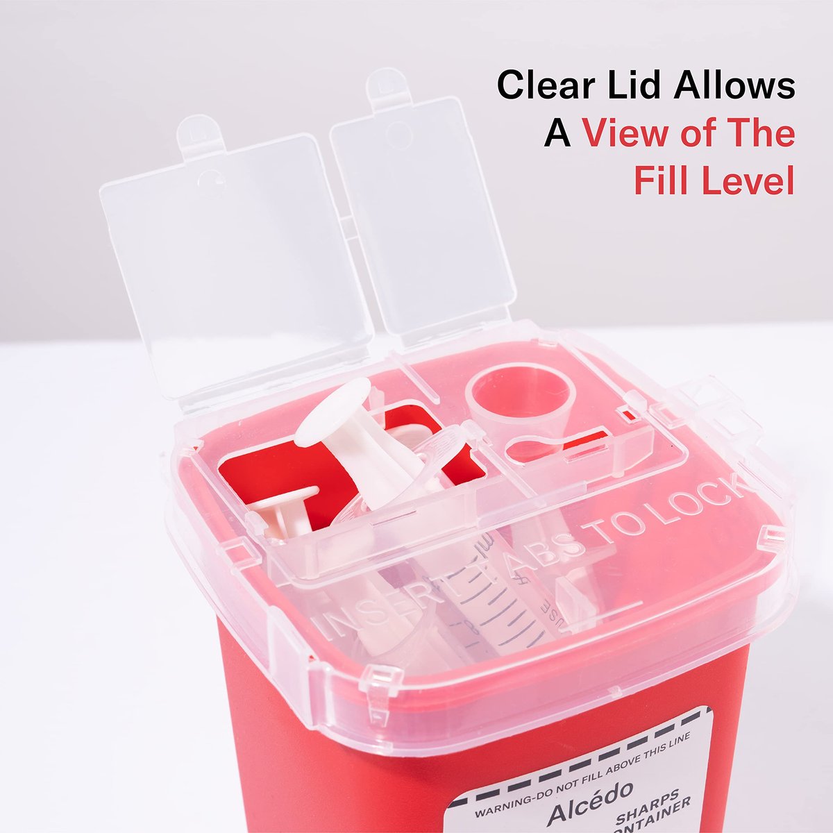 Alcedo Sharps Behälter für den Hausgebrauch und professionelle Nutzung 1 Quart (3er-Pack) | Biohazard Nadel- und Spritzenentsorgung | Kleiner tragbarer Behälter für Reisen