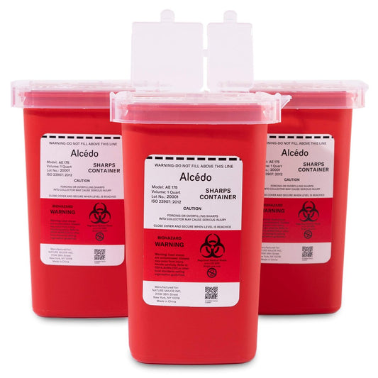 Alcedo Sharps Behälter für den Hausgebrauch und professionelle Nutzung 1 Quart (3er-Pack) | Biohazard Nadel- und Spritzenentsorgung | Kleiner tragbarer Behälter für Reisen