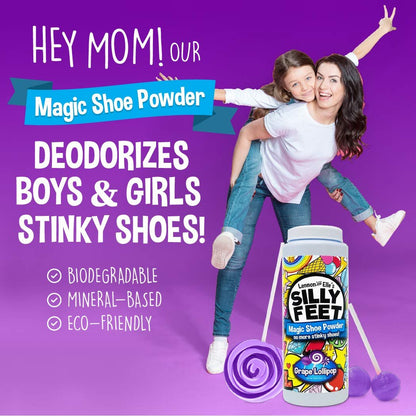 Magic Schuh-Deodorant, Fußgeruch-Pulver für stinkende Füße, Geruchsentferner stärker als Spray, Kinder-Schuhpulver zur Geruchskontrolle, große 8 oz, Traubenlutscher-Duft