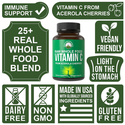 Peak Performance Natürliches Vitamin C aus Acerola-Kirsche – 90 Kapseln, 500 mg pro Portion, vegan, aus den USA