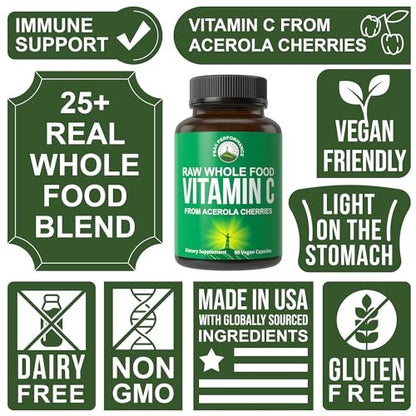 Peak Performance Natürliches Vitamin C aus Acerola-Kirsche – 90 Kapseln, 500 mg pro Portion, vegan, aus den USA