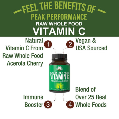 Peak Performance Natürliches Vitamin C aus Acerola-Kirsche – 90 Kapseln, 500 mg pro Portion, vegan, aus den USA