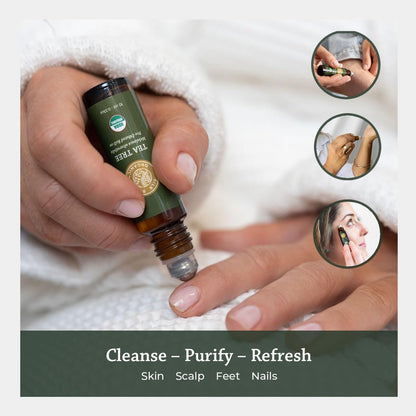 Silk Road Organic Bio Teebaumöl Roll-On für gesunde, klare Haut, Nagel- und Fußpflege – 100 % rein, USDA-zertifiziert, 10 ml