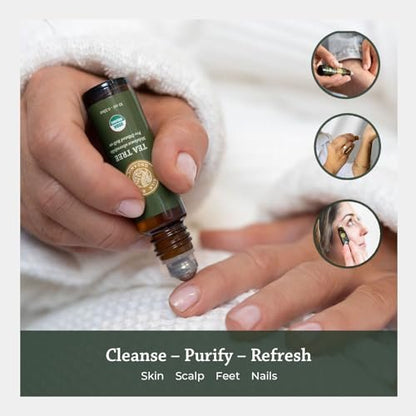 Silk Road Organic Bio Teebaumöl Roll-On für gesunde, klare Haut, Nagel- und Fußpflege – 100 % rein, USDA-zertifiziert, 10 ml