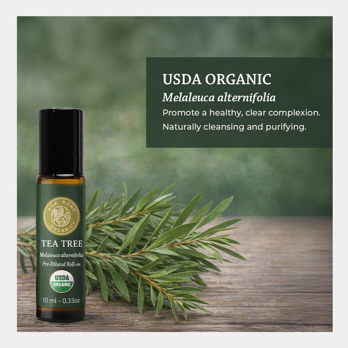 Silk Road Organic Bio Teebaumöl Roll-On für gesunde, klare Haut, Nagel- und Fußpflege – 100 % rein, USDA-zertifiziert, 10 ml